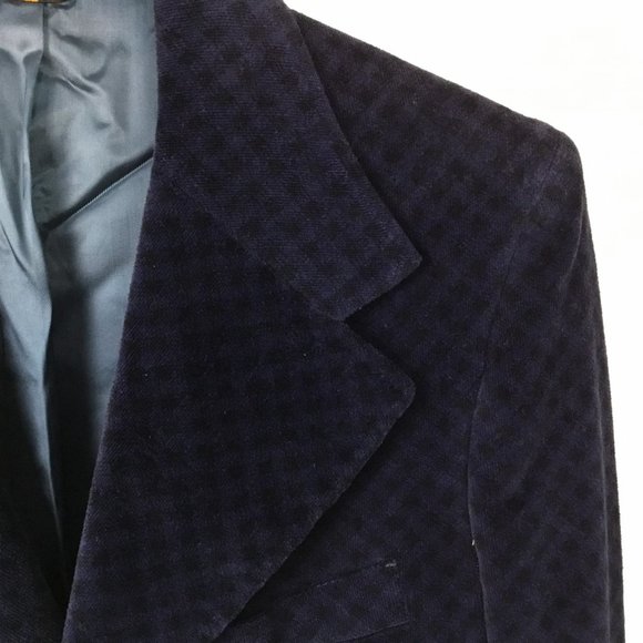 MENS BLUE & BLACK CHECK VELVET SPORTS JACKET - Picture 2 of 4